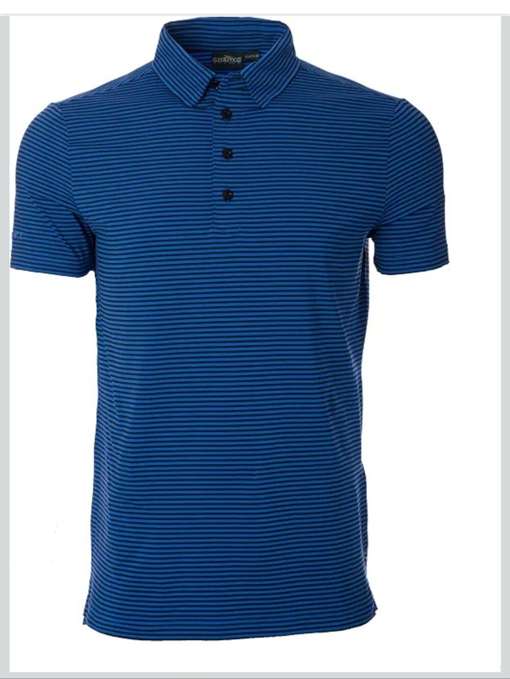 Chervo Sport Italian Golf Shirt Royal & Black Striped Men's Size 46 Or XXL